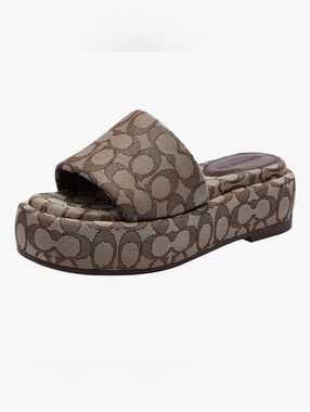 Coach Tan/Brown Signature Platform Slide Sandal